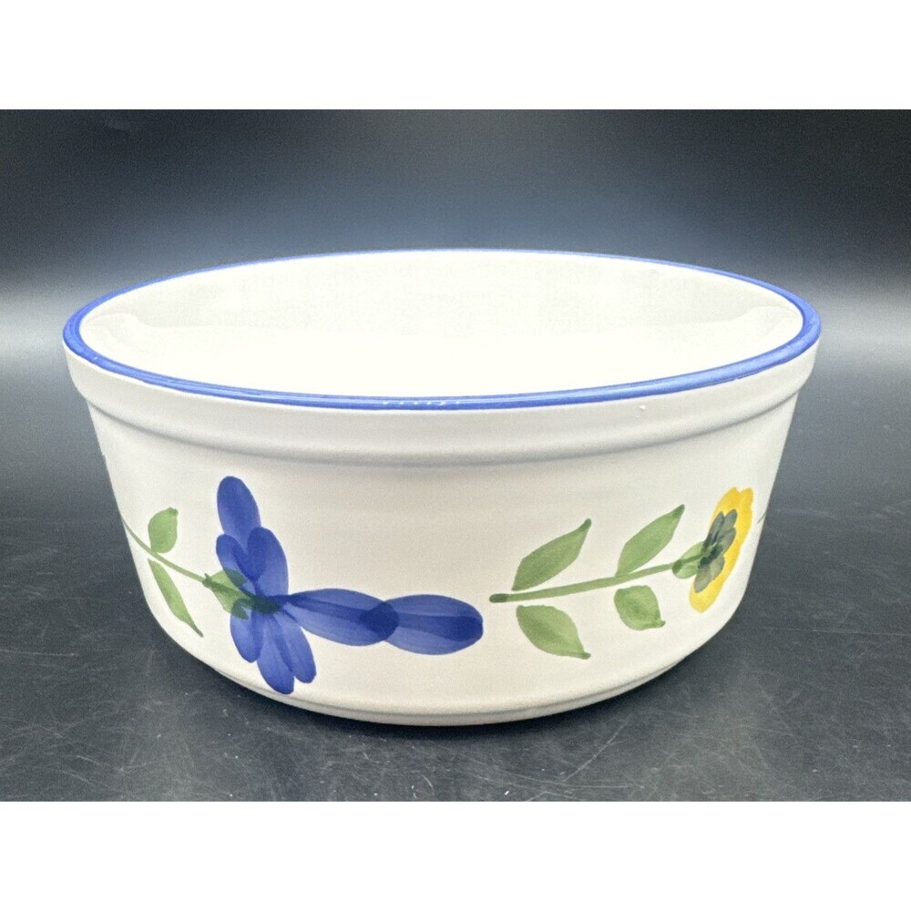 Dansk San Nicolo Ceramic Blue Yellow Green Floral Soufflé Casserole Dish 8.5”